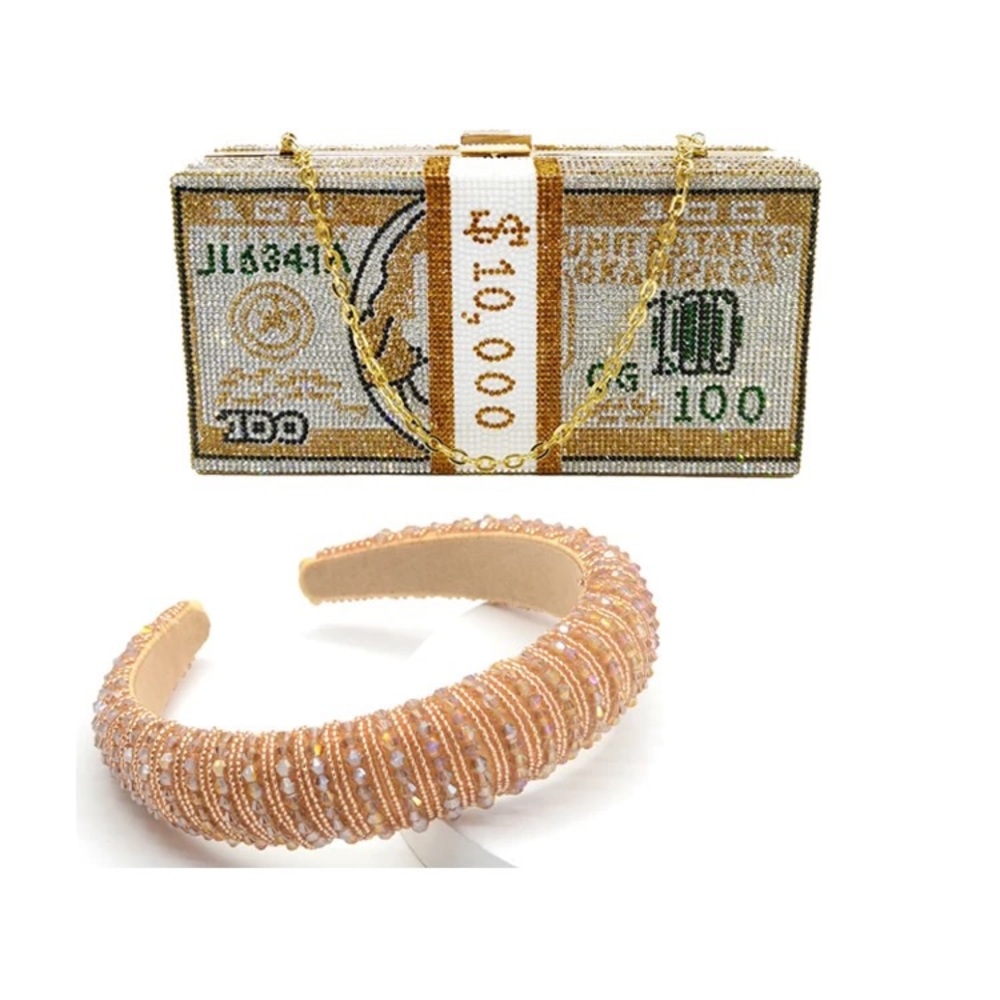 PINK GOLD BLACK Moneybag purse with headband sets